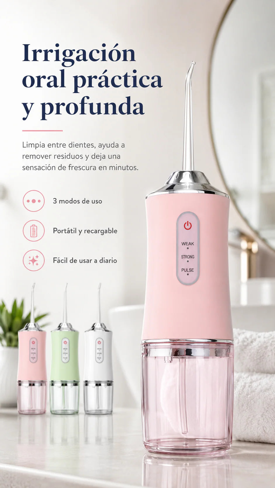 Irrigador Oral Recargable 4 Boquillas